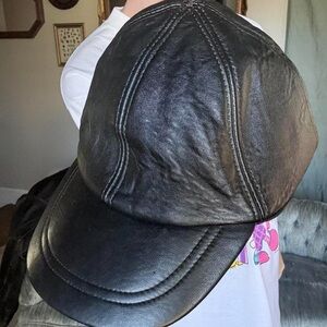 Black Leather Baseball Cap Genuine Leather Adjustable Vintage Style